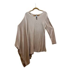 Marla Wynne Asymmetrical Sand Top w/ 1 Long Sleeve and 1 Cape Sleeve Drape